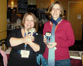 Jenn and Dana with crocheted Sam and Dean.